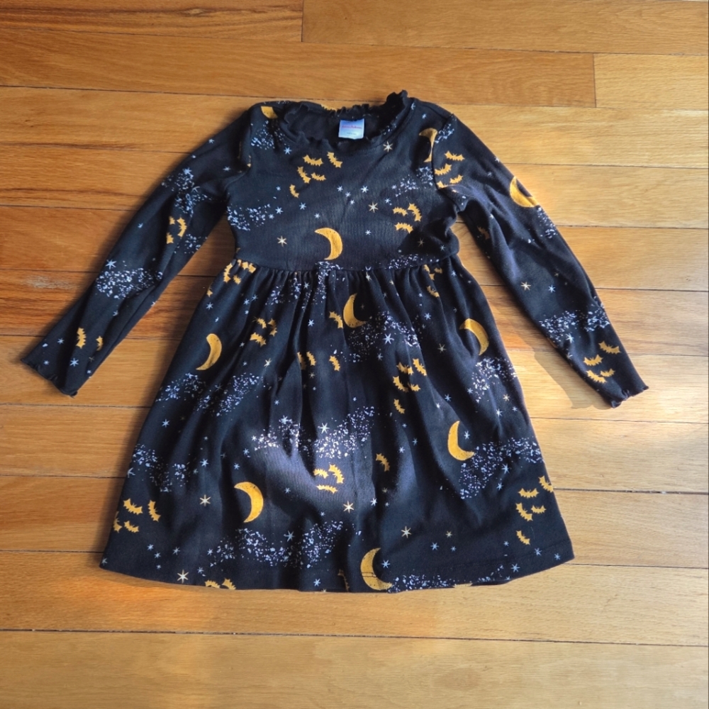 Hanna Andersson Halloween Bat And‎ Moon Black Dress with Yellow Accents